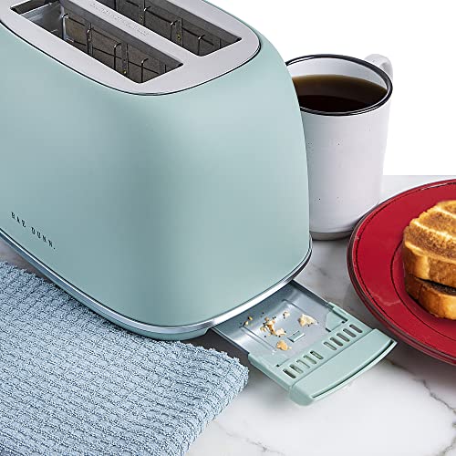 Rae Dunn Retro Rounded Bread Toaster, 2 Slice Stainless Steel Toaster with Removable Crumb Tray, Wide Slot with 6 Browning Levels, Bagel, Defrost and Cancel Options (Green)