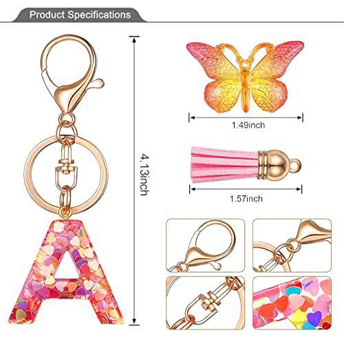 JINGUAZI Initial letter Keychains for Women Tassel Butterfly Pink Cute Car Keychain for Wallet Purses Backpack (Pink A)