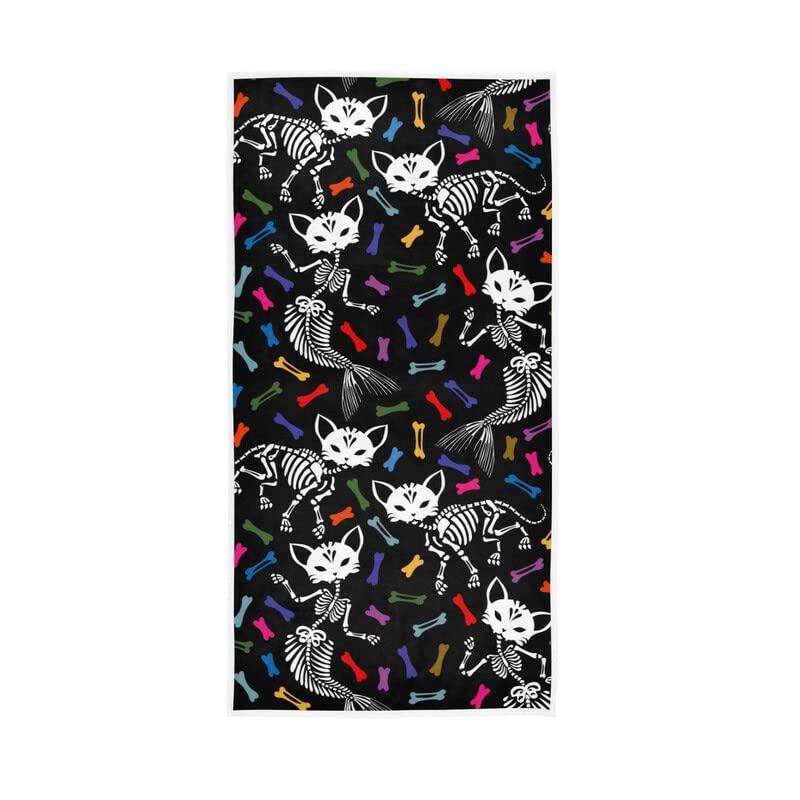 Tamniee Cat Skelton Bones Hand Towels Halloween Sugar Skull Decor Kitchen Dish Towel Quality Premium Bathroom Washcloth 30 x 15 Inches for Beach Guest Hotel Spa Gym Sport Yoga Home