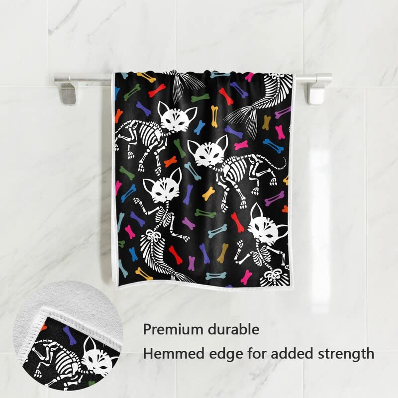 Tamniee Cat Skelton Bones Hand Towels Halloween Sugar Skull Decor Kitchen Dish Towel Quality Premium Bathroom Washcloth 30 x 15 Inches for Beach Guest Hotel Spa Gym Sport Yoga Home