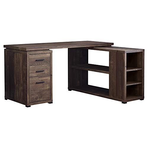 Monarch Specialties Computer Desk L-Shaped Corner Desk with Storage - Left or Right Facing - 60" L (Brown Reclaimed Wood Look) & I 7400 Filing Cabinet, 18.25" L x 17.75" W x 25.25" H, Brown