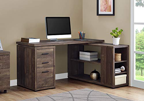 Monarch Specialties Computer Desk L-Shaped Corner Desk with Storage - Left or Right Facing - 60" L (Brown Reclaimed Wood Look) & I 7400 Filing Cabinet, 18.25" L x 17.75" W x 25.25" H, Brown