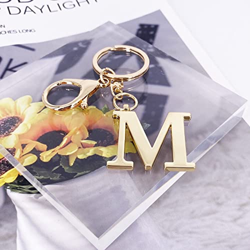 LAXPICOL Gold Letter M Keychain for Women Men Purse Handbags Metal Alphabet Initial Letter Key Ring Keychain