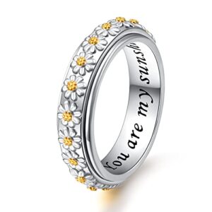 ladytree daisy anxiety relieve spinner rings you are my sunshine flower fidget ring sterling silver adhd stress relieving ring for women (9)