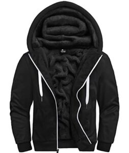 jacketown athletic hoodies for men heavy zip up sweatshirt sherpa fleece jacket winter warmth coat, 004black, xl