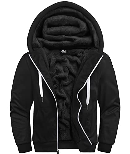 JACKETOWN Athletic Hoodies for Men Heavy Zip Up Sweatshirt Sherpa Fleece Jacket Winter Warmth Coat, 004Black, XL