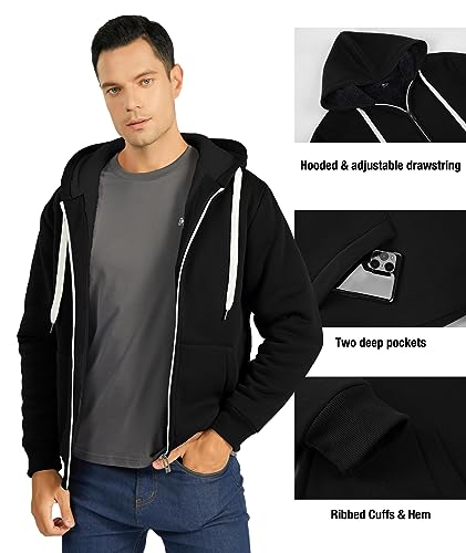 JACKETOWN Athletic Hoodies for Men Heavy Zip Up Sweatshirt Sherpa Fleece Jacket Winter Warmth Coat, 004Black, XL