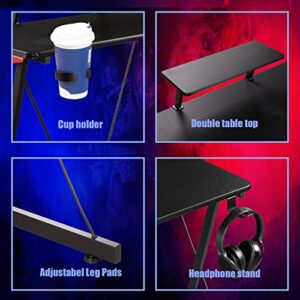 LAZYLAND L Shaped Gaming Desk, 50" Home Office Desk, Office Writing Workstation with Headphone Stand and Cup Holder for Game Player,Office Worker