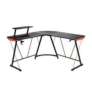 LAZYLAND L Shaped Gaming Desk, 50" Home Office Desk, Office Writing Workstation with Headphone Stand and Cup Holder for Game Player,Office Worker
