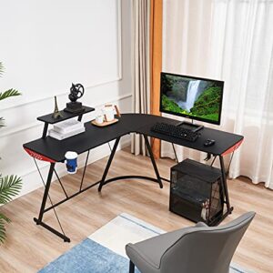 LAZYLAND L Shaped Gaming Desk, 50" Home Office Desk, Office Writing Workstation with Headphone Stand and Cup Holder for Game Player,Office Worker