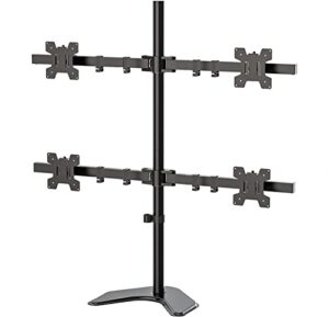 wali quad monitor stand, free standing 4 monitor stand fully adjustable desk mount fits monitors up to 27 inch, holds up to 17.6 lbs per arm (mf004), black