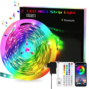 gonshdi led strip lights for bedroom 65ft decor - led lights rgb app control color changing smart lights bluetooth music sync with 44 keys remote for wall kitchen living room home party