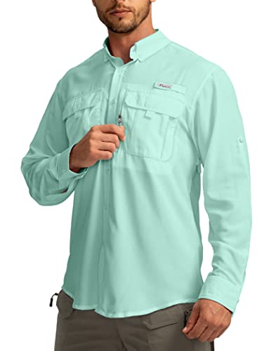 Men's Sun Protection Fishing Shirts Long Sleeve Travel Work Shirts for Men UPF50+ Button Down Shirts with Zipper Pockets(Arona Small)