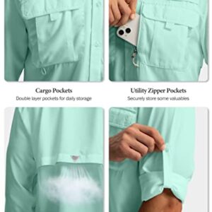 Men's Sun Protection Fishing Shirts Long Sleeve Travel Work Shirts for Men UPF50+ Button Down Shirts with Zipper Pockets(Arona Small)