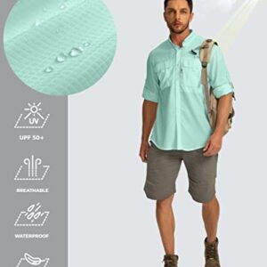 Men's Sun Protection Fishing Shirts Long Sleeve Travel Work Shirts for Men UPF50+ Button Down Shirts with Zipper Pockets(Arona Small)