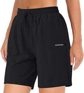 yoyoyoga women bermuda shorts 8 way high stretch yoga shorts athletic workout running shorts lounge casual with deep pockets black l