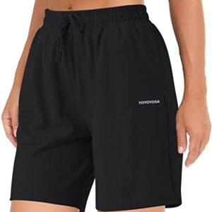 YOYOYOGA Women Bermuda Shorts 8 Way High Stretch Yoga Shorts Athletic Workout Running Shorts Lounge Casual with Deep Pockets Black L