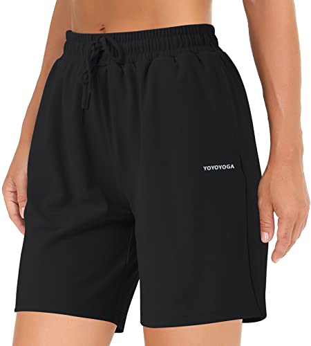 YOYOYOGA Women Bermuda Shorts 8 Way High Stretch Yoga Shorts Athletic Workout Running Shorts Lounge Casual with Deep Pockets Black L