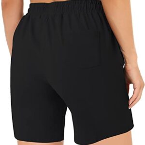 YOYOYOGA Women Bermuda Shorts 8 Way High Stretch Yoga Shorts Athletic Workout Running Shorts Lounge Casual with Deep Pockets Black L