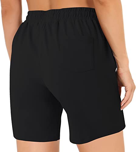 YOYOYOGA Women Bermuda Shorts 8 Way High Stretch Yoga Shorts Athletic Workout Running Shorts Lounge Casual with Deep Pockets Black L