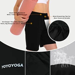 YOYOYOGA Women Bermuda Shorts 8 Way High Stretch Yoga Shorts Athletic Workout Running Shorts Lounge Casual with Deep Pockets Black L