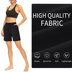 YOYOYOGA Women Bermuda Shorts 8 Way High Stretch Yoga Shorts Athletic Workout Running Shorts Lounge Casual with Deep Pockets Black L