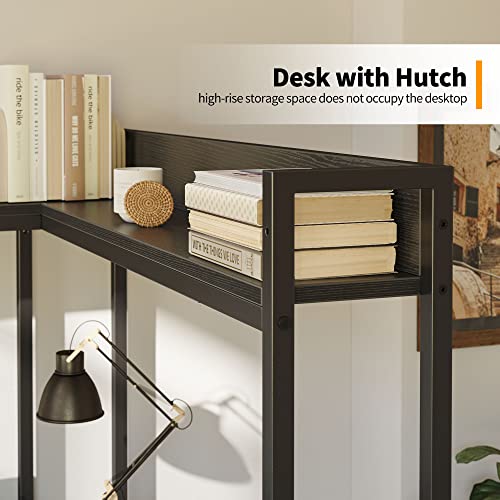 CubiCubi L-Shaped Desk with Hutch, 60" Corner Computer Desk, Large Home Office Desk with Bookshelf and Storage Shelves, Space-Saving, Black