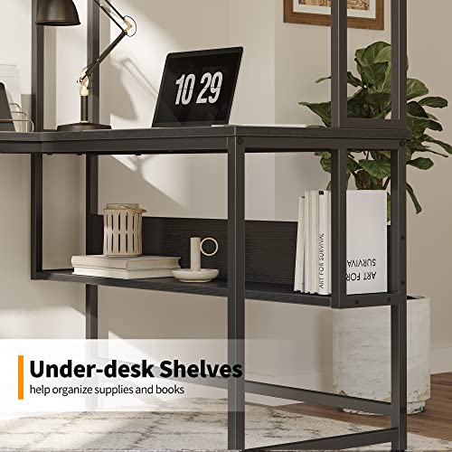 CubiCubi L-Shaped Desk with Hutch, 60" Corner Computer Desk, Large Home Office Desk with Bookshelf and Storage Shelves, Space-Saving, Black