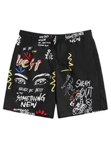 wdirara men's graphic print colorblock drawstring waist active pocket shorts black l