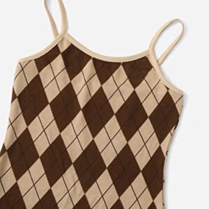 SweatyRocks Girl's 2 Piece Outfits Argyle Print Cami Mini Dress with Short Sleeve Crop Tee Brown 8Y