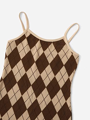 SweatyRocks Girl's 2 Piece Outfits Argyle Print Cami Mini Dress with Short Sleeve Crop Tee Brown 8Y