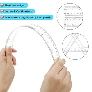 100 Pieces 12 Inch Ruler Bulk Clear Plastic Flexible Rulers with Centimeters and Inches Kids Ruler Straight Metric Ruler Drafting Measuring Tool for Classroom School Students Families Education