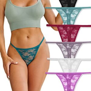 Knowyou 10/6 Pack G-String Thongs for Women Sexy Lace Low Rise Underwear for Ladies No Show T-back Tanga Panties