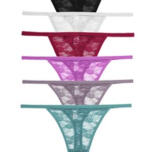 Knowyou 10/6 Pack G-String Thongs for Women Sexy Lace Low Rise Underwear for Ladies No Show T-back Tanga Panties