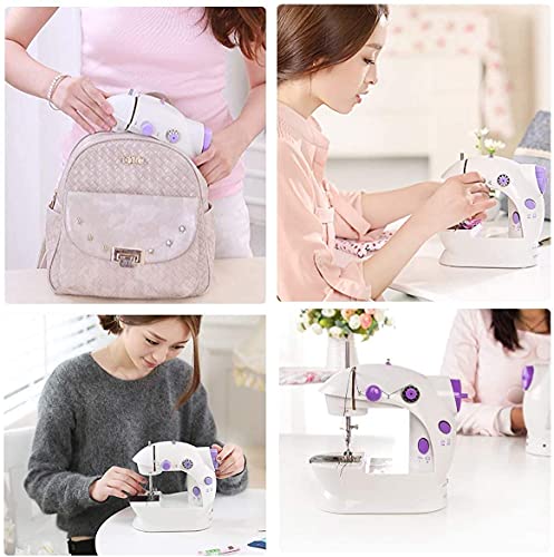 Mini Sewing Machine Upgraded Portable Two Threads Double Speed Double Switches Household Kids Beginners Travel Automatic Sewing Machine (White and Blue)