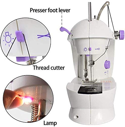 Mini Sewing Machine Upgraded Portable Two Threads Double Speed Double Switches Household Kids Beginners Travel Automatic Sewing Machine (White and Blue)