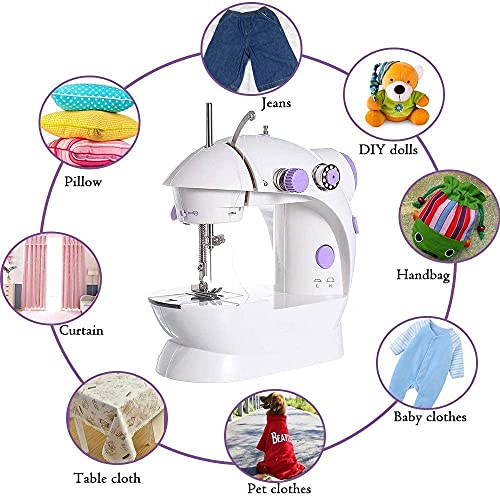 Mini Sewing Machine Upgraded Portable Two Threads Double Speed Double Switches Household Kids Beginners Travel Automatic Sewing Machine (White and Blue)