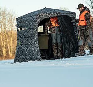 Hawk Mancave Archery Ground Blind, 4 Panoramic Windows, See-Through Mesh, Black Out Background, Water Resistant (HWK-FDGB)