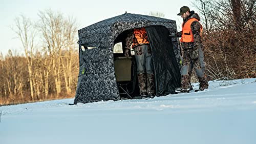 Hawk Mancave Archery Ground Blind, 4 Panoramic Windows, See-Through Mesh, Black Out Background, Water Resistant (HWK-FDGB)