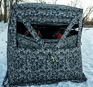 Hawk Mancave Archery Ground Blind, 4 Panoramic Windows, See-Through Mesh, Black Out Background, Water Resistant (HWK-FDGB)