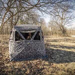 Hawk Mancave Archery Ground Blind, 4 Panoramic Windows, See-Through Mesh, Black Out Background, Water Resistant (HWK-FDGB)