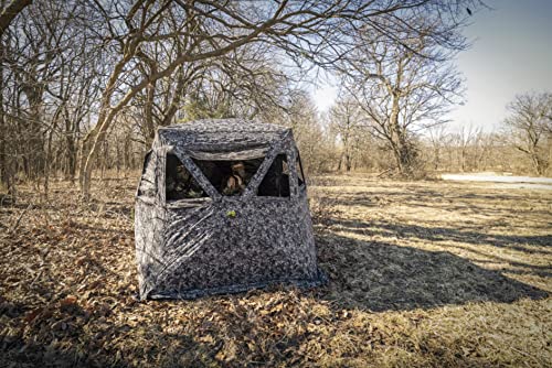 Hawk Mancave Archery Ground Blind, 4 Panoramic Windows, See-Through Mesh, Black Out Background, Water Resistant (HWK-FDGB)