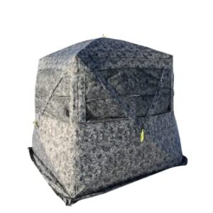 Hawk Mancave Archery Ground Blind, 4 Panoramic Windows, See-Through Mesh, Black Out Background, Water Resistant (HWK-FDGB)