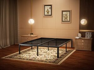aromustime 16 inch reinfore metal platform bed frame with round legs / 3,800 lbs heavy duty steel slat easy assembly mattress foundation/noise free/box spring replacement, king