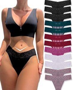 knowyou 12/6 pack cotton thongs for women sexy v-waist lace women’s underwear breathable no show t-back tanga panties