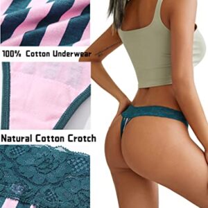Knowyou 12/6 Pack Cotton Thongs for Women Sexy V-waist Lace Women’s Underwear Breathable No Show T-back Tanga Panties