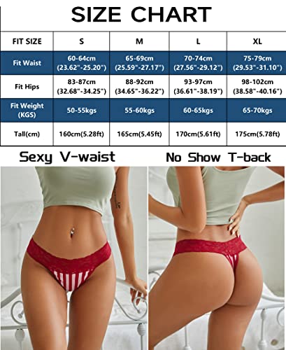 Knowyou 12/6 Pack Cotton Thongs for Women Sexy V-waist Lace Women’s Underwear Breathable No Show T-back Tanga Panties