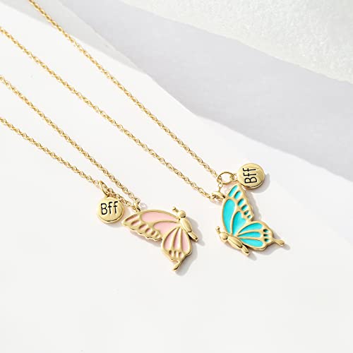 WEDDINEN Best Friends BFF Necklace for 2, Half Cute Aesthetic Matching Butterfly Friendship Pendant Necklaces for Teen Girls Women (Gold)