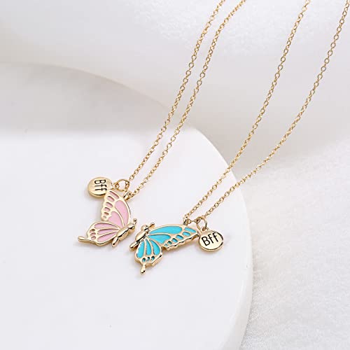 WEDDINEN Best Friends BFF Necklace for 2, Half Cute Aesthetic Matching Butterfly Friendship Pendant Necklaces for Teen Girls Women (Gold)