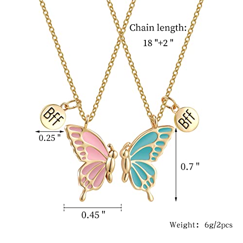 WEDDINEN Best Friends BFF Necklace for 2, Half Cute Aesthetic Matching Butterfly Friendship Pendant Necklaces for Teen Girls Women (Gold)